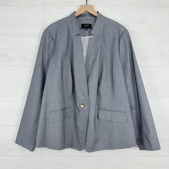 Talbots Womens Blazer Plus Size 22W Gray Cotton Blend Career Office Corporate - Picture 2 of 16